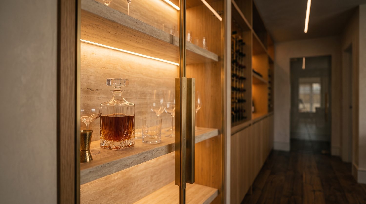 Cantina interior con cristalería
